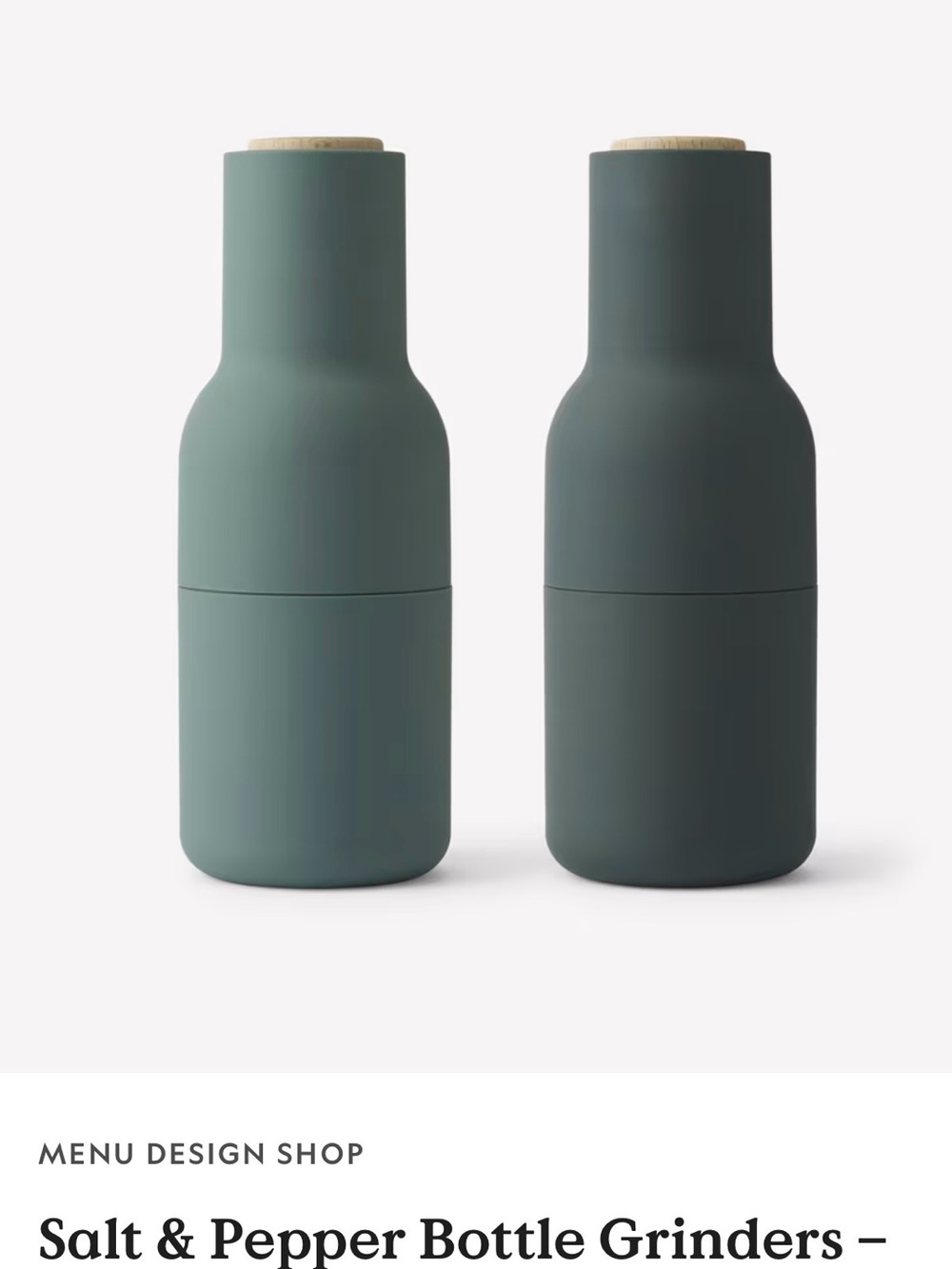 Menu Design/Audo Copenhagen Bottle Grinders w/ Beech Lids - Dk Green
